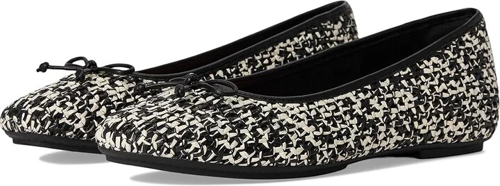 FitFlop Delicato Bow Woven Ballet Flats Women's Shoes Black/Ivory Mix : 7 M (B), Leather