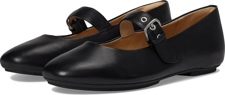 FitFlop Delicato Soft Leather Mary Janes Women's Slip-on Dress Shoes All Black : 6 M (B), Leather/Nappa