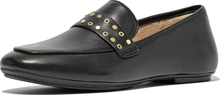 FitFlop Delicato Stud-And-Eyelet Soft Leather Loafers Women's Flat Shoes Black : 9 M (B)