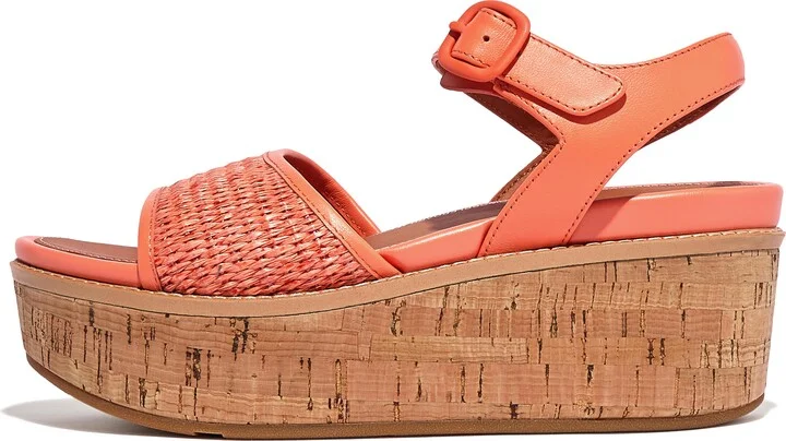 FitFlop ELOISE Cork-Wrap Woven Back-Strap Wedge Sandals Faux-Raffia (PP)/Leather