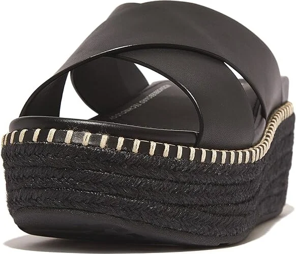 FitFlop Eloise Espadrille Leather Wedge Cross Slides Women's Sandals Black : 10 M (B) - Image 3