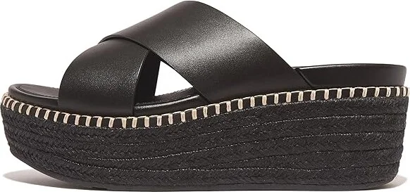 FitFlop Eloise Espadrille Leather Wedge Cross Slides Women's Sandals Black : 10 M (B) - Image 4
