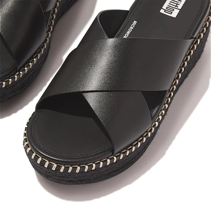 FitFlop Eloise Espadrille Leather Wedge Cross Slides Women's Sandals Black : 10 M (B) - Image 5