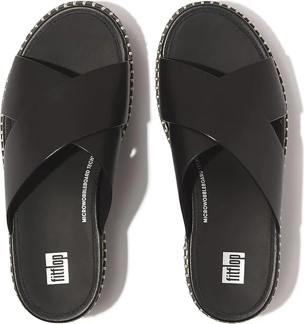 FitFlop Eloise Espadrille Leather Wedge Cross Slides Women's Sandals Black : 10 M (B)