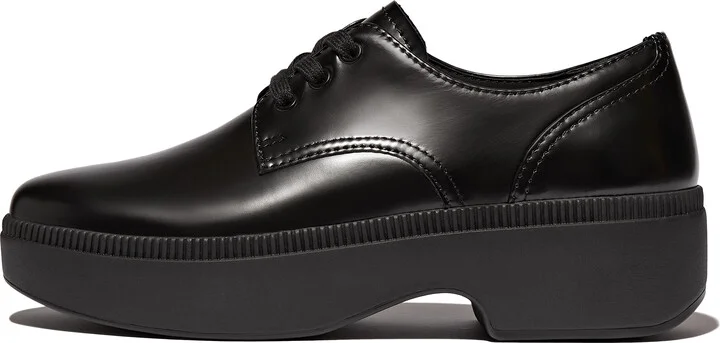 FitFlop F-LUMA Box-Leather Demi-Wedge Lace-Up Derby Shoes