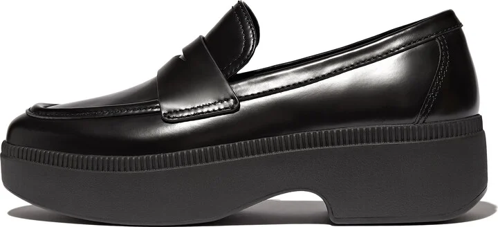 FitFlop F-LUMA Box-Leather Demi-Wedge Penny Loafers