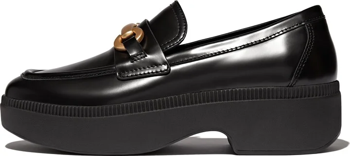 FitFlop F-LUMA Chunky-Snaffle Box-Leather Demi-Wedge Loafers