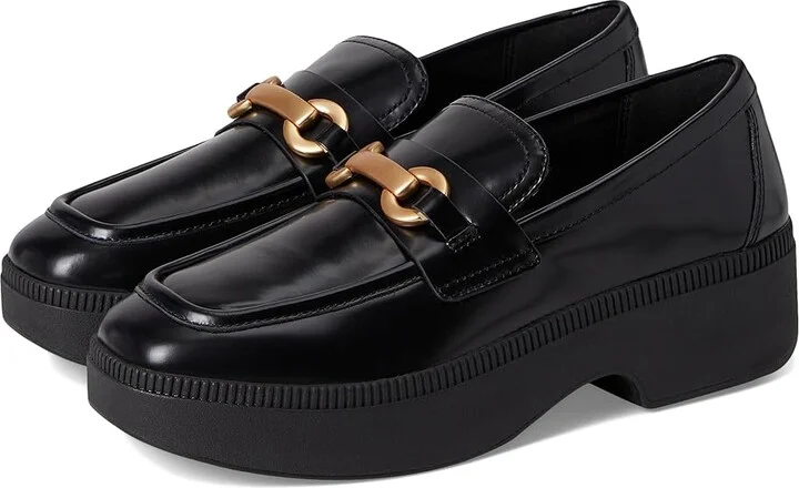 FitFlop F-Luma Chunky-Snaffle Box-Leather Demi-Wedge Loafers Women's Flat Shoes Black : 5 M (B)