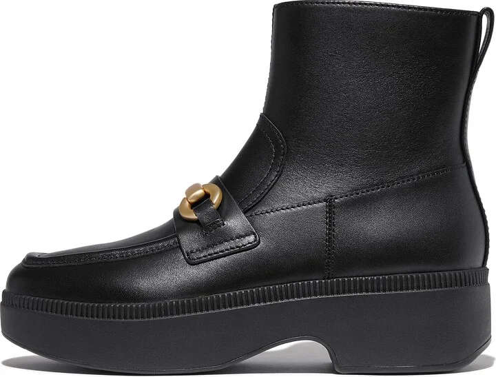 FitFlop F-LUMA Chunky-Snaffle Leather Demi-Wedge Ankle Boots
