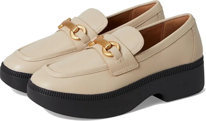 FitFlop F-Luma Chunky-Snaffle Leather Demi-Wedge Loafers Women's Flat Shoes Stone Beige : 7.5 M (B)