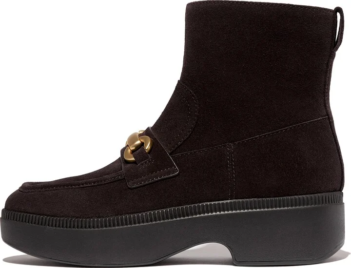 FitFlop F-LUMA Chunky-Snaffle Suede Demi-Wedge Ankle Boots