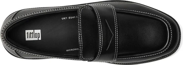 FitFlop F-Luma Contrast-Stitch Leather Demi-Wedge Loafers Women's Shoes Black : 7.5 M (B) - Image 2