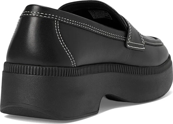 FitFlop F-Luma Contrast-Stitch Leather Demi-Wedge Loafers Women's Shoes Black : 7.5 M (B) - Image 4