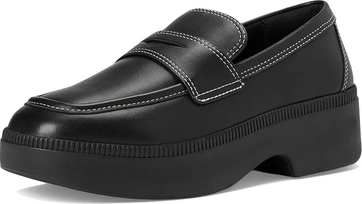FitFlop F-Luma Contrast-Stitch Leather Demi-Wedge Loafers Women's Shoes Black : 7.5 M (B) - Image 5