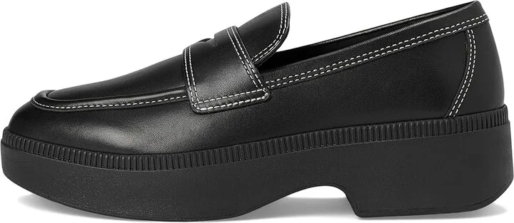 FitFlop F-Luma Contrast-Stitch Leather Demi-Wedge Loafers Women's Shoes Black : 7.5 M (B) - Image 6
