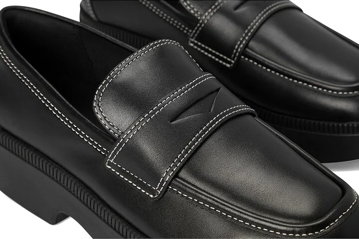 FitFlop F-Luma Contrast-Stitch Leather Demi-Wedge Loafers Women's Shoes Black : 7.5 M (B) - Image 7