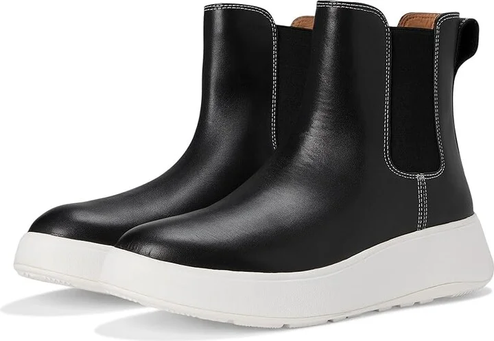 FitFlop F-Mode Contrast-Stitch Flatform Chelsea Boots Women's Boots Black : 6.5 M (B), Leather/Polyester/Rubber
