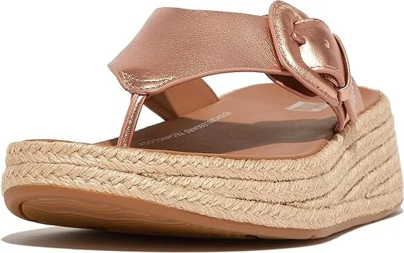 FitFlop F-Mode Espadrille Adj. Leather Flatform Toe-Thongs Women's Sandals Rose Gold : 9 M (B), Leather/Rubber - Image 4
