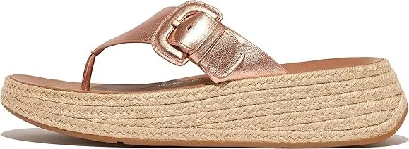 FitFlop F-Mode Espadrille Adj. Leather Flatform Toe-Thongs Women's Sandals Rose Gold : 9 M (B), Leather/Rubber