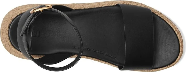 FitFlop F-Mode Espadrille Leather Flatform A/Strap Sandals Women's Wedge Shoes Black : 7 M (B) - Image 2