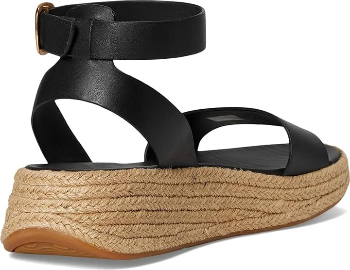 FitFlop F-Mode Espadrille Leather Flatform A/Strap Sandals Women's Wedge Shoes Black : 7 M (B) - Image 4