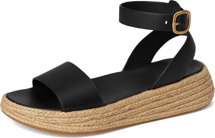 FitFlop F-Mode Espadrille Leather Flatform A/Strap Sandals Women's Wedge Shoes Black : 7 M (B) - Image 5