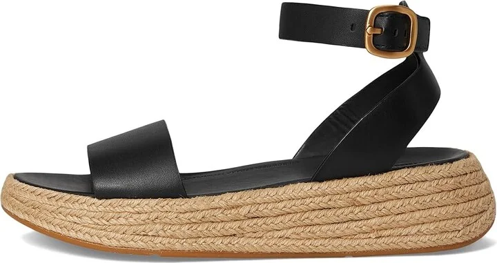 FitFlop F-Mode Espadrille Leather Flatform A/Strap Sandals Women's Wedge Shoes Black : 7 M (B) - Image 6