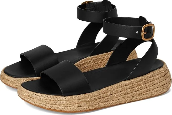 FitFlop F-Mode Espadrille Leather Flatform A/Strap Sandals Women's Wedge Shoes Black : 7 M (B)