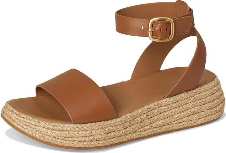 FitFlop F-Mode Espadrille Leather Flatform A/Strap Sandals Women's Wedge Shoes Deep Tan : 9 M (B) - Image 5