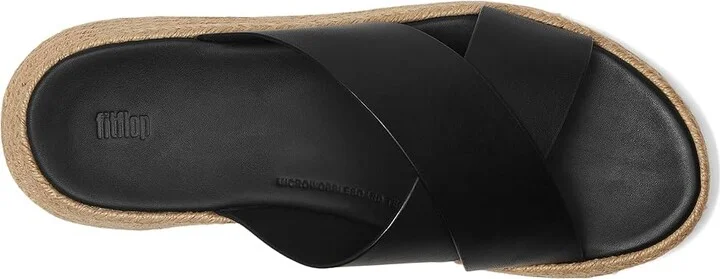 FitFlop F-Mode Espadrille Leather Flatform Cross Slides Women's Wedge Shoes Black : 9 M (B) - Image 2
