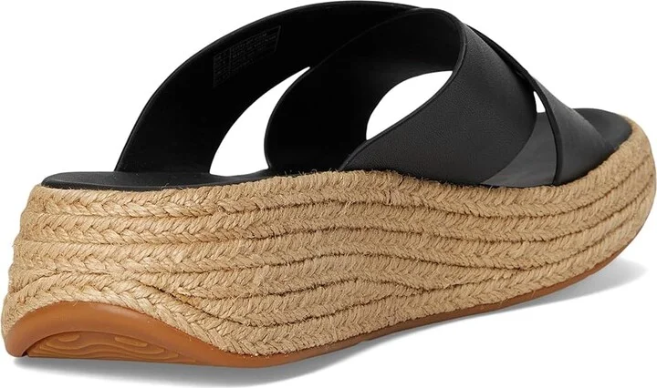 FitFlop F-Mode Espadrille Leather Flatform Cross Slides Women's Wedge Shoes Black : 9 M (B) - Image 4