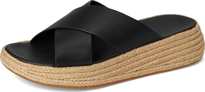 FitFlop F-Mode Espadrille Leather Flatform Cross Slides Women's Wedge Shoes Black : 9 M (B) - Image 5