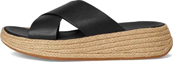 FitFlop F-Mode Espadrille Leather Flatform Cross Slides Women's Wedge Shoes Black : 9 M (B) - Image 6