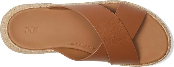 FitFlop F-Mode Espadrille Leather Flatform Cross Slides Women's Wedge Shoes Deep Tan : 8 M (B) - Image 2
