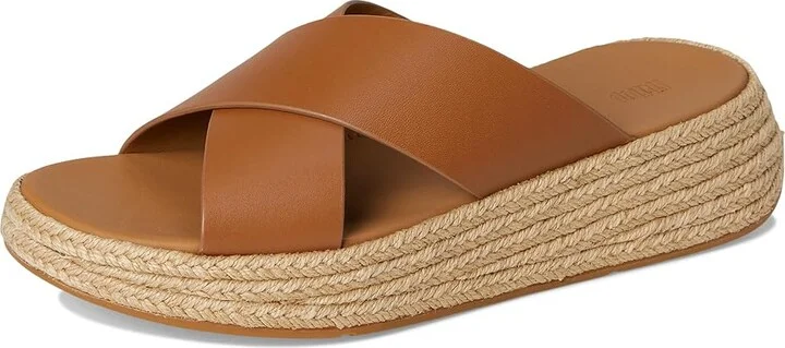FitFlop F-Mode Espadrille Leather Flatform Cross Slides Women's Wedge Shoes Deep Tan : 8 M (B) - Image 5