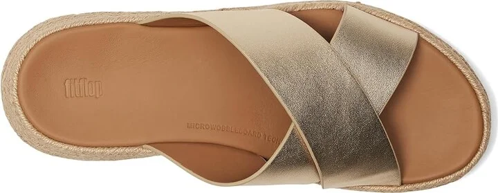 FitFlop F-Mode Espadrille Leather Flatform Cross Slides Women's Wedge Shoes Platino : 11 M (B) - Image 2