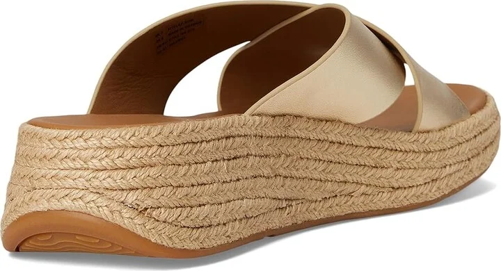 FitFlop F-Mode Espadrille Leather Flatform Cross Slides Women's Wedge Shoes Platino : 11 M (B) - Image 4