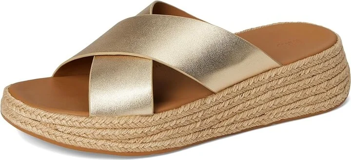 FitFlop F-Mode Espadrille Leather Flatform Cross Slides Women's Wedge Shoes Platino : 11 M (B) - Image 5
