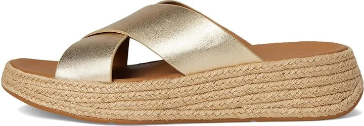 FitFlop F-Mode Espadrille Leather Flatform Cross Slides Women's Wedge Shoes Platino : 11 M (B) - Image 6