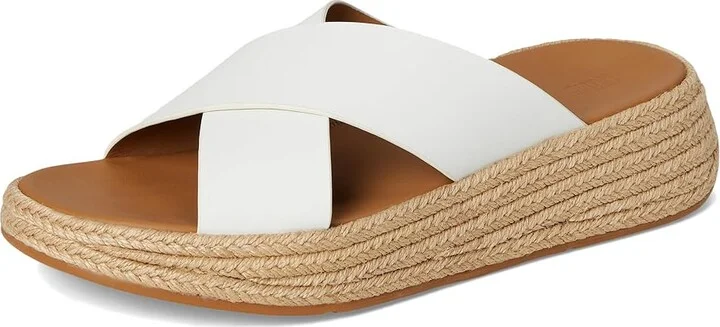 FitFlop F-Mode Espadrille Leather Flatform Cross Slides Women's Wedge Shoes Urban White : 10 M (B) - Image 5