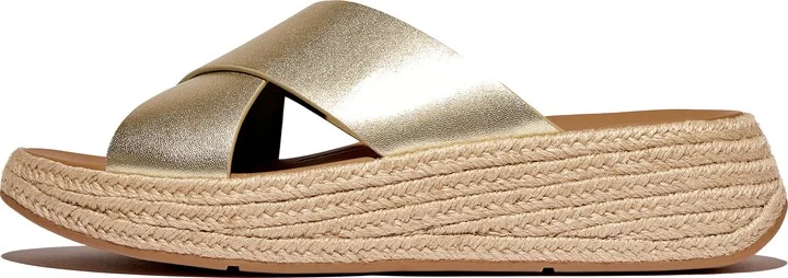 FitFlop F-MODE Espadrille Metallic-Leather Flatform Cross Slides