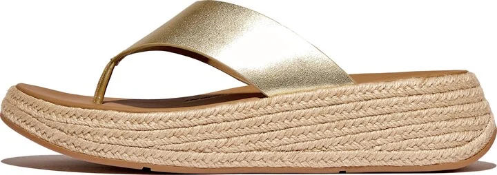 FitFlop F-MODE Espadrille Metallic-Leather Flatform Toe-Post Sandals