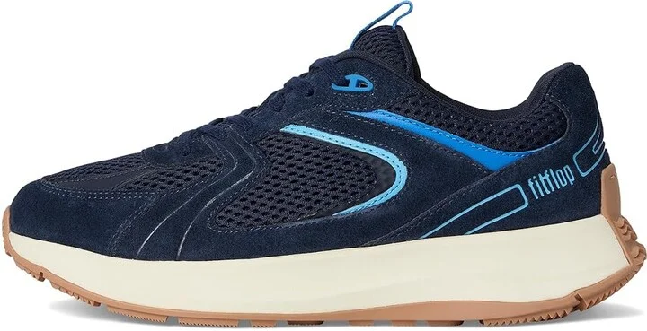 FitFlop F-Mode Flow Suede/Mesh/Leather Flatform Sneakers Women's Walking Shoes Midnight Navy/Bondi Blue : 8.5 M (B), Synthetic/Textile - Image 6