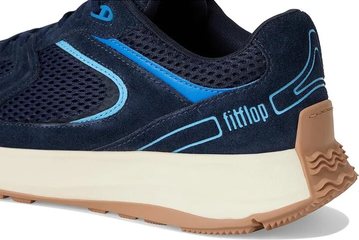 FitFlop F-Mode Flow Suede/Mesh/Leather Flatform Sneakers Women's Walking Shoes Midnight Navy/Bondi Blue : 8.5 M (B), Synthetic/Textile - Image 7