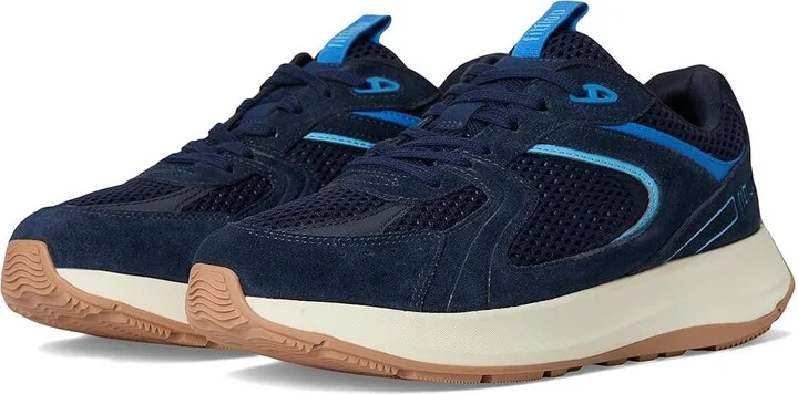 FitFlop F-Mode Flow Suede/Mesh/Leather Flatform Sneakers Women's Walking Shoes Midnight Navy/Bondi Blue : 8.5 M (B), Synthetic/Textile