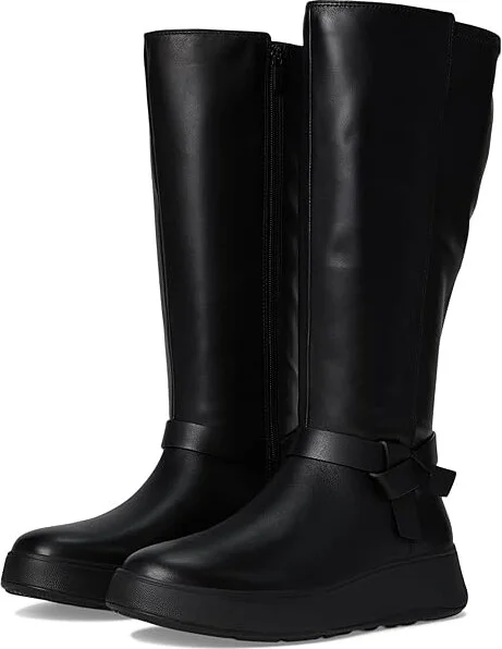 FitFlop F-Mode Folded-Knot Flatform Tall Stretch Boots Women's Boots Black : 6 M (B), Leather