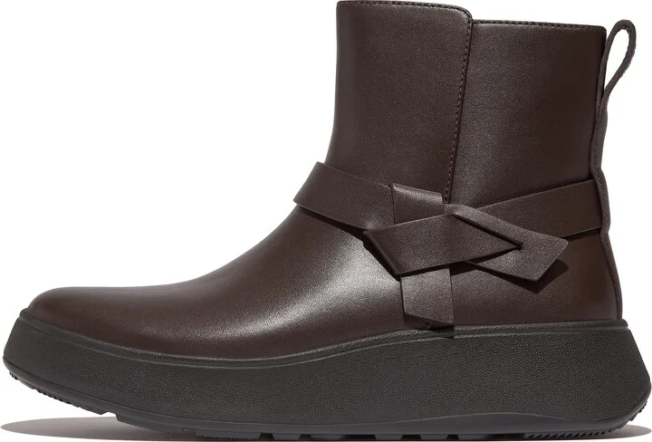 FitFlop F-MODE Folded-Knot Leather Flatform Short Boots