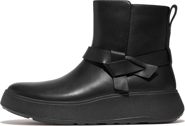 FitFlop F-MODE Folded-Knot Leather Flatform Short Boots