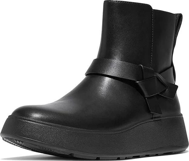 FitFlop F-Mode Folded-Knot Leather Flatform Short Boots Women's Boots Black : 9 M (B), Leather/Rubber - Image 4