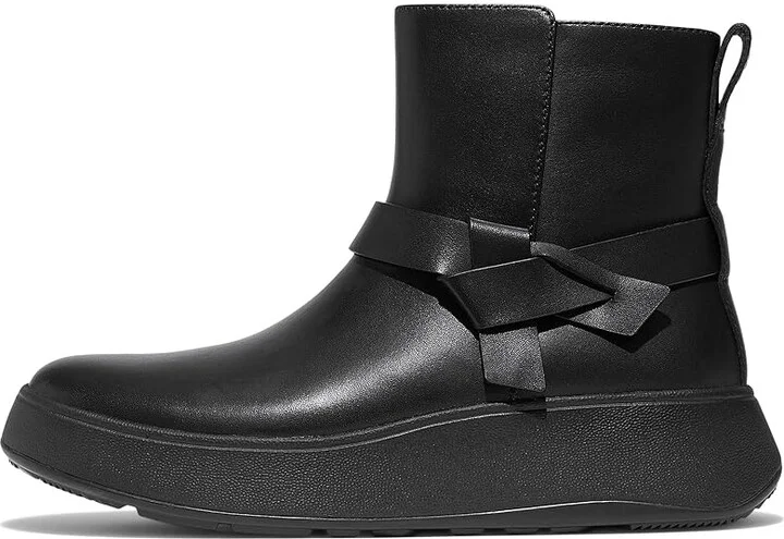 FitFlop F-Mode Folded-Knot Leather Flatform Short Boots Women's Boots Black : 9 M (B), Leather/Rubber - Image 5